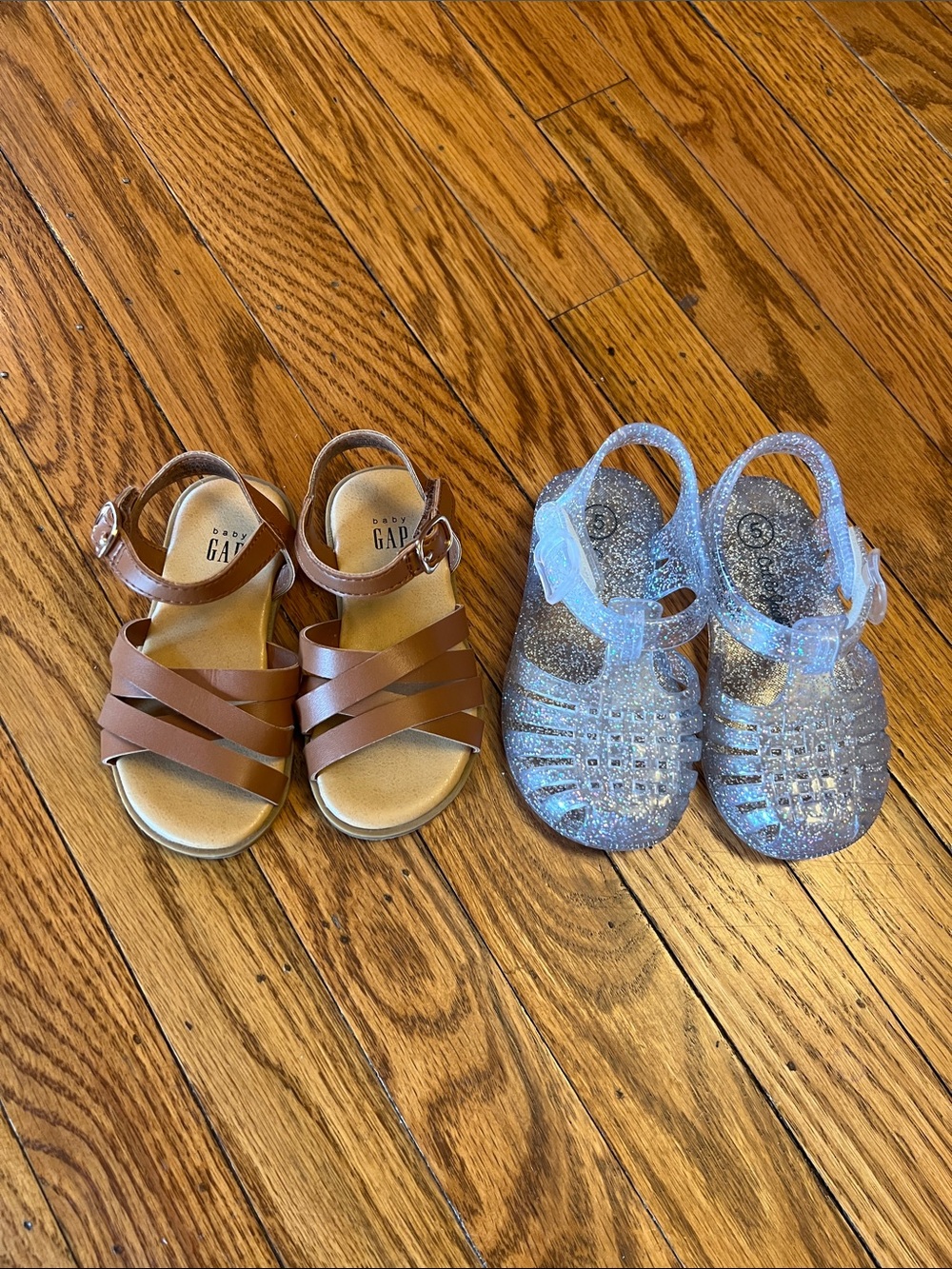Size 5 // GAP Brown Strappy Sandals & Cat & Jack Clear Glitter Jelly Sandals